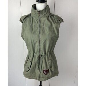 YMI Collection Removable Hood Full Zip pockets Cargo Vest Jacket Sz S Army Green